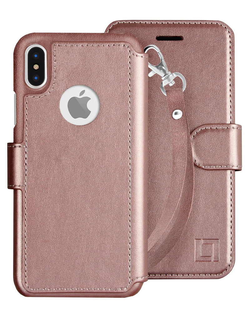 iPhone X/Xs Wallet Case LUPA Legacy Rose Gold + Lanyard 